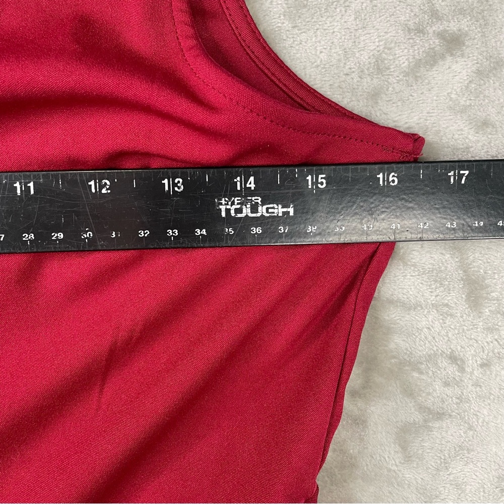 Red Skater Mini Dress Medium Laser Cut Scalloped Hem Fit Flare Holiday Party - Picture 7 of 8